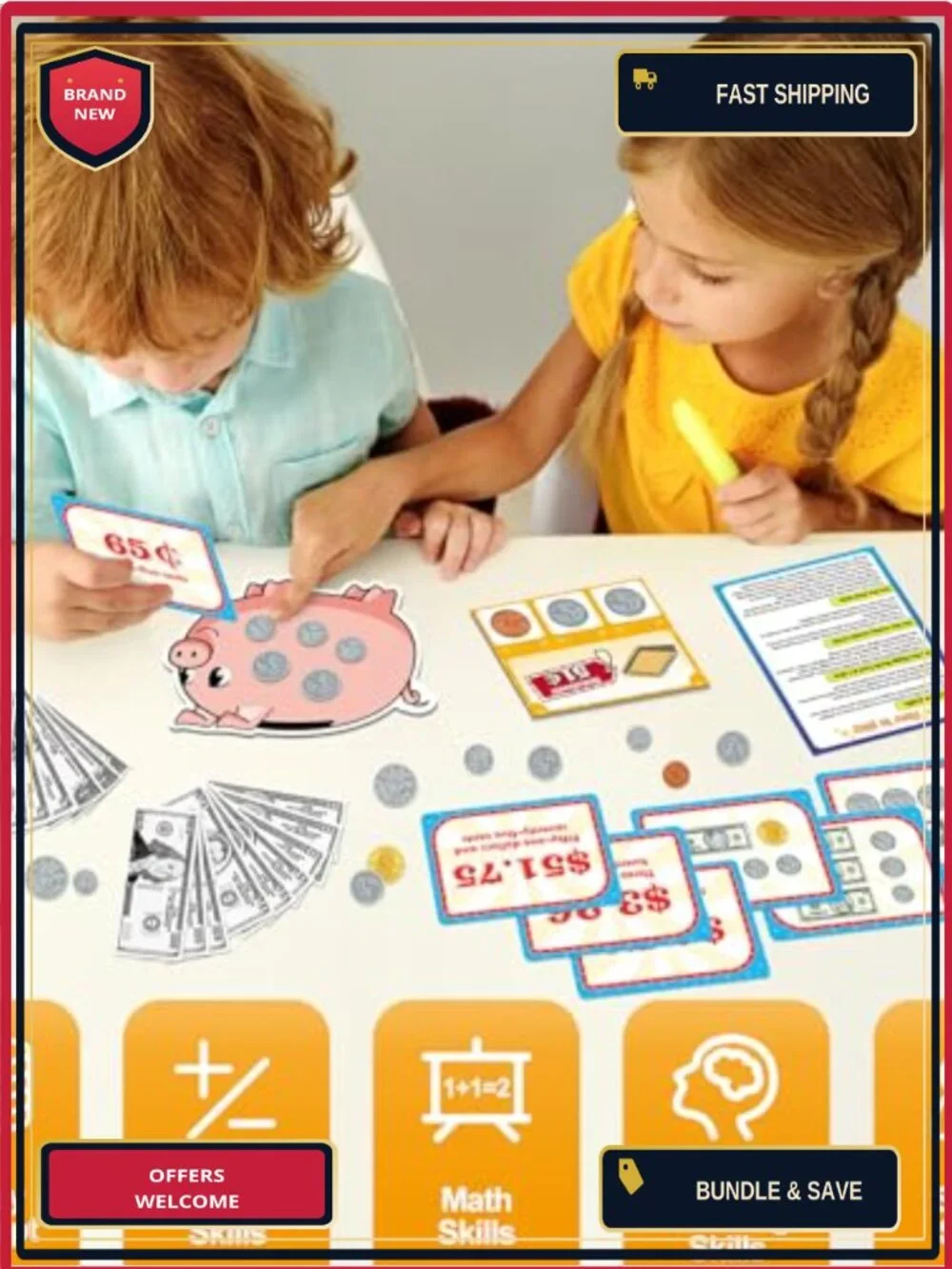 Kids Money Set - 140 PCS Play Bills & Coins, Math Manipulatives, Pretend Play,